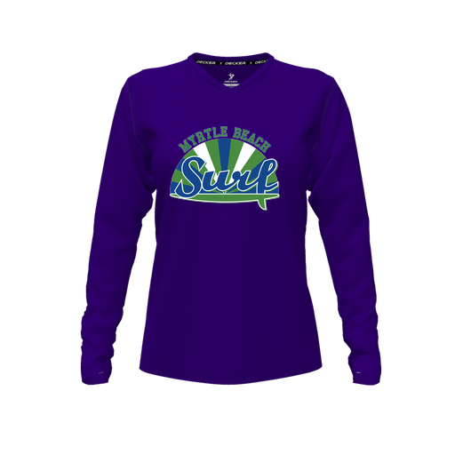 [FTLVCFPP-FYXS-LOGO1] Decker Comfort T-Shirt (Female Youth XS, Purple, V Neck, Logo 1, Long Sleeve)