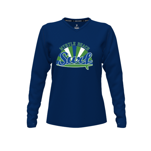 [CUS-DFW-TEES-CMF-VNK-LSL-NVY-FYXS-LOGO1] Comfort T-Shirt (Female Youth XS, Navy, V Neck, Logo 1, Long Sleeve)
