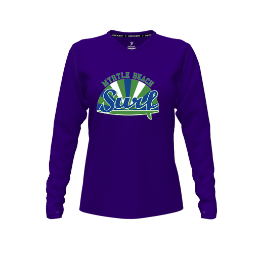 [CUS-DFW-TEES-CMF-VNK-LSL-PUR-FYXS-LOGO1] Comfort T-Shirt (Female Youth XS, Purple, V Neck, Logo 1, Long Sleeve)
